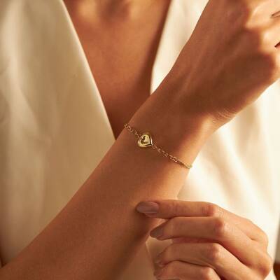 Gurmet Zincirli Kalp Altın Bileklik - 2