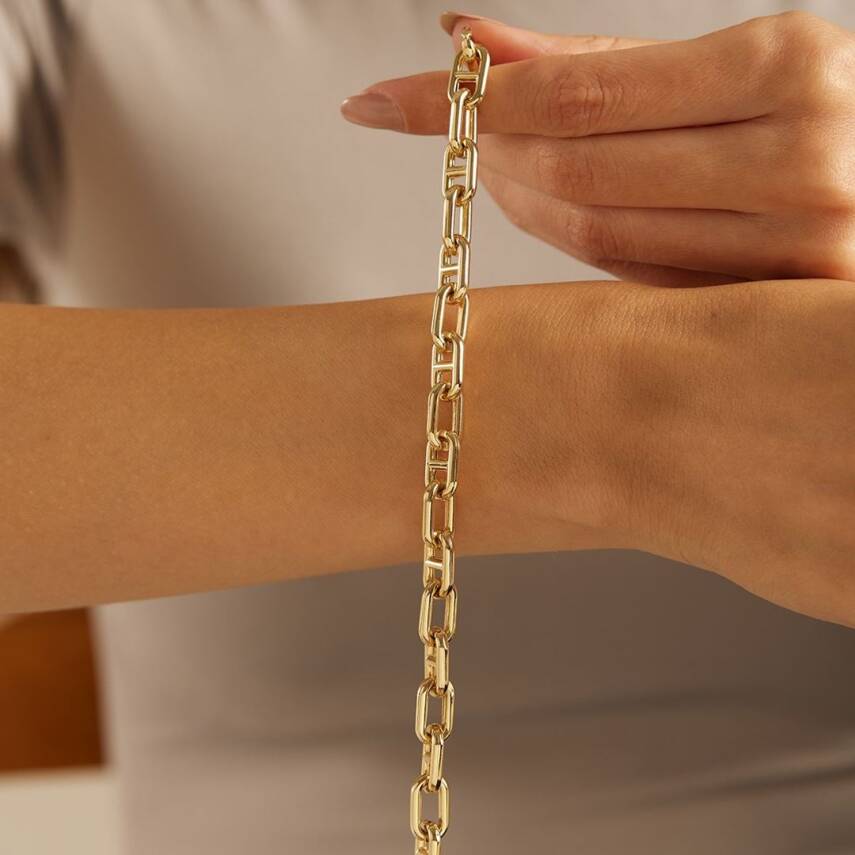 İç İçe Geçmeli Altın Kalın Zincir Bileklik - 1