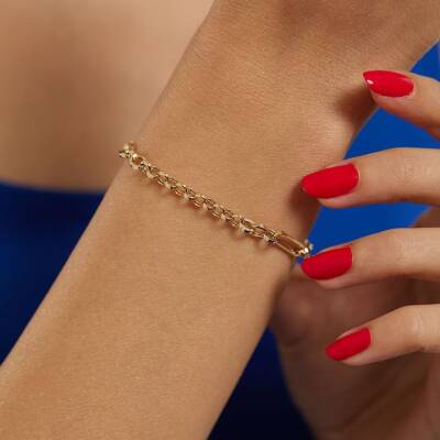 İç İçe Geçmeli Altın Zincir Bileklik - 1