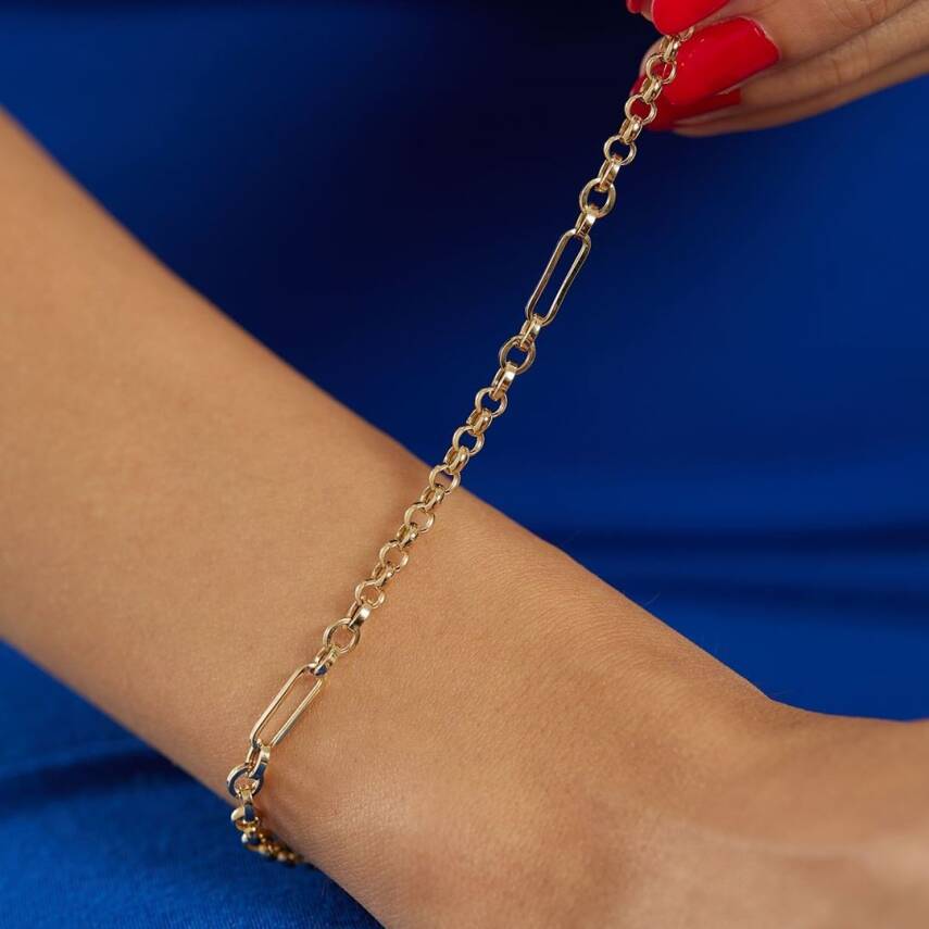 İç İçe Geçmeli Altın Zincir Bileklik - 2