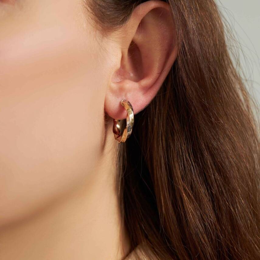 İki Renkli Burgu Desenli Halka Altın Küpe - Semih Haşhaş Kuyumculuk