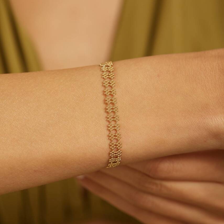 İkili Çiçek Tasarımlı Toplu Altın Bileklik - Semih Haşhaş Kuyumculuk