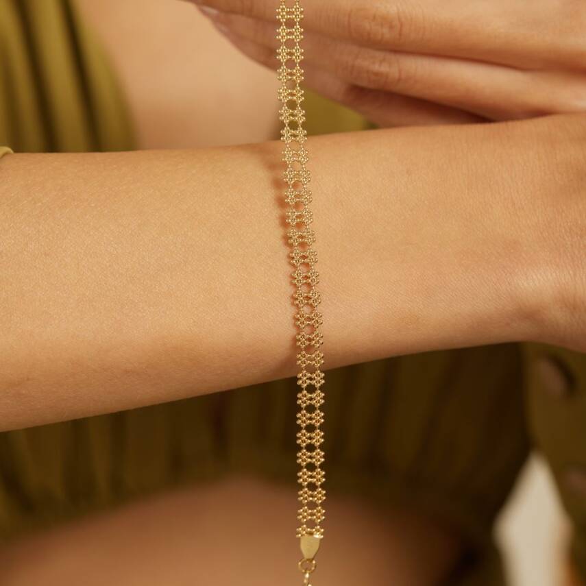 İkili Çiçek Tasarımlı Toplu Altın Bileklik - Semih Haşhaş Kuyumculuk (1)