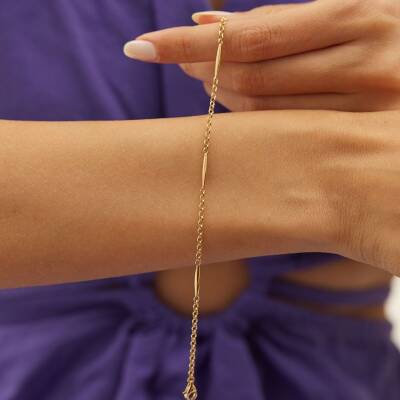 İnce Boru Detaylı Altın Zincir Bileklik - 1