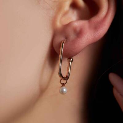 İnci Sallantılı Ataş Altın Küpe - 1