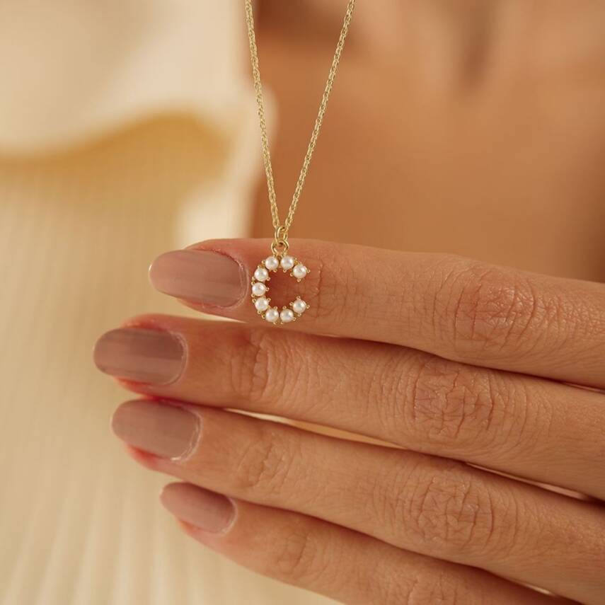 İncili Harf Altın Kolye - 3