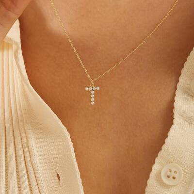 İncili Harf Altın Kolye - 4