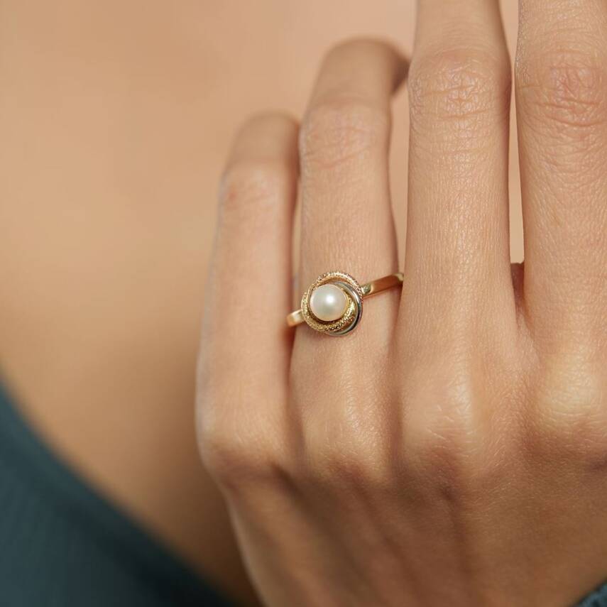 İncili Sarmal Tasarımlı Altın Minimal Yüzük - Semih Haşhaş Kuyumculuk