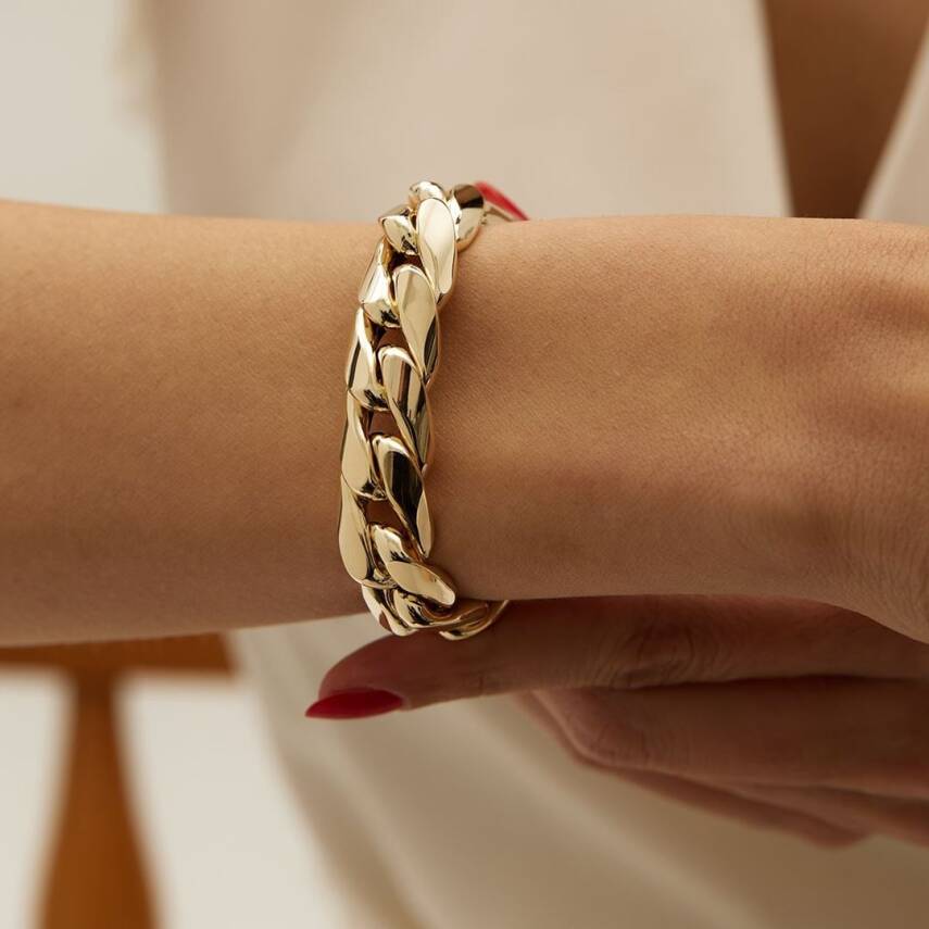 İri Örgü Zincirli Altın Bileklik - 1