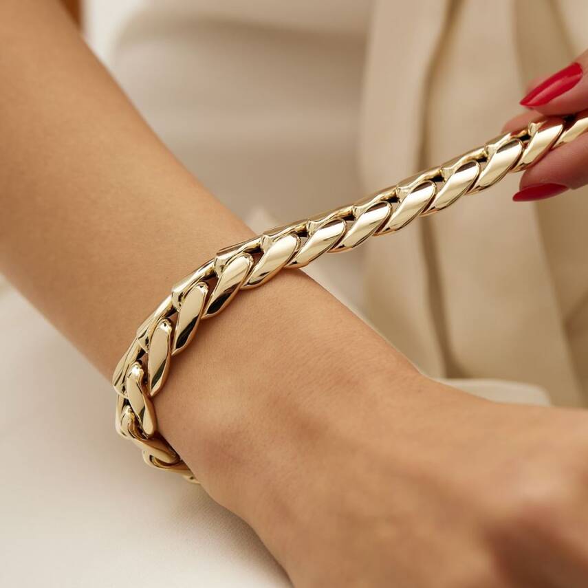 İri Örgü Zincirli Altın Bileklik - 2