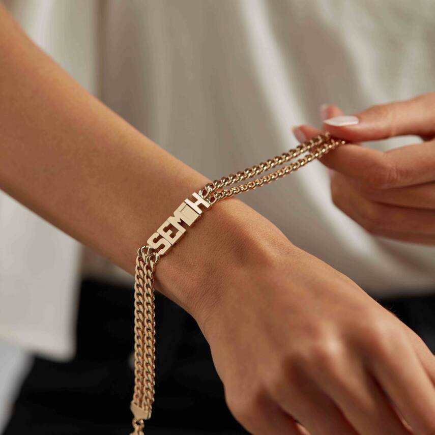 İsme Özel İkili Gurmet Zincirli Taşsız Tasarım Altın Bileklik - Semih Haşhaş Kuyumculuk (1)