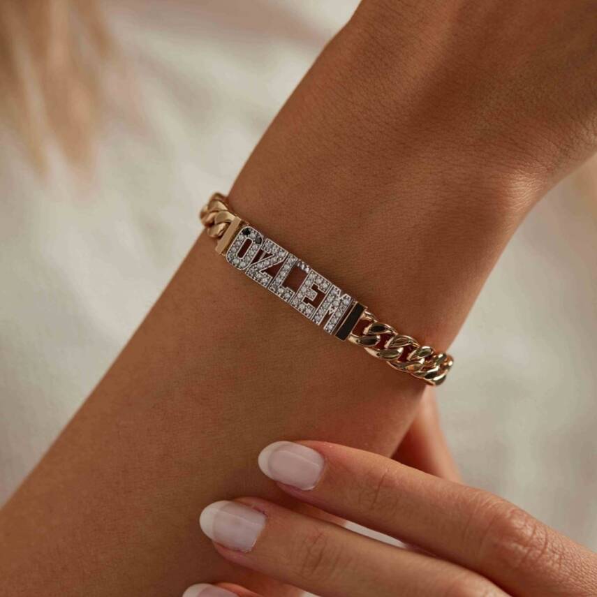 İsme Özel Taşlı Gurmet Zincirli Tasarım Altın Bileklik - Semih Haşhaş Kuyumculuk