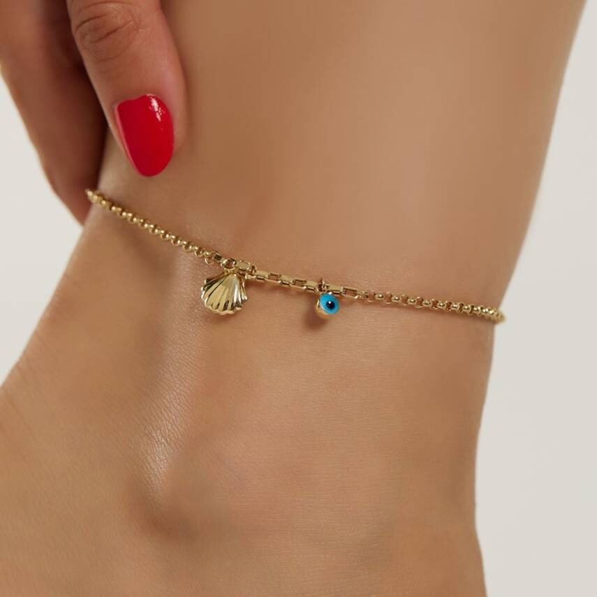 İstiridye Ve Nazar Boncuklu Altın Halhal - Semih Haşhaş Kuyumculuk