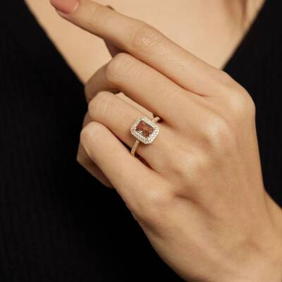 Kahverengi Baget Taşlı Altın Yüzük - 1