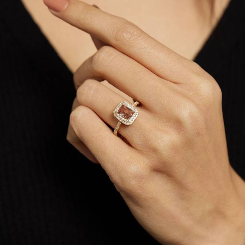 Kahverengi Baget Taşlı Altın Yüzük - 1