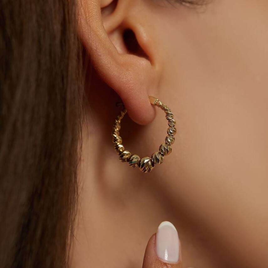 Kalemli Dorika Top Halka Altın Küpe - Semih Haşhaş Kuyumculuk