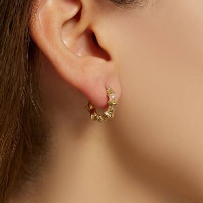 Kalemli Kemik Halka Altın Küpe - 1