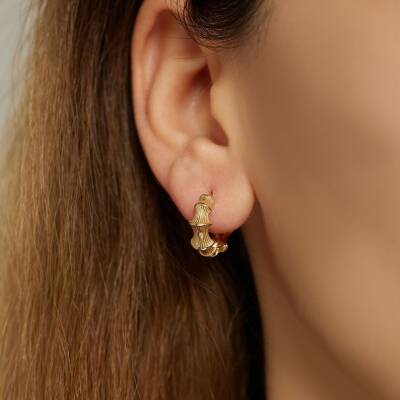 Kalemli Kemik Halka Altın Küpe - 2