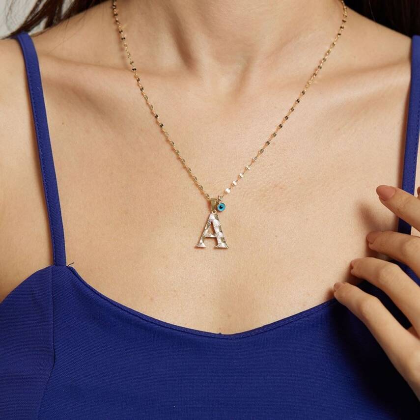 Kalemli Nazar Boncuklu Mega Harf Altın Kolye - Semih Haşhaş Kuyumculuk