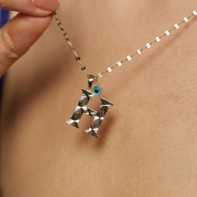 Kalemli Nazar Boncuklu Mega Harf Altın Kolye - 4