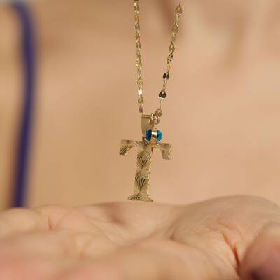 Kalemli Nazar Boncuklu Mega Harf Altın Kolye - 9