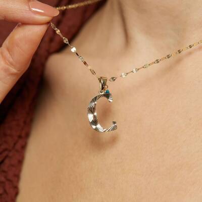 Kalemli Nazar Boncuklu Mega Harf Altın Kolye - 13