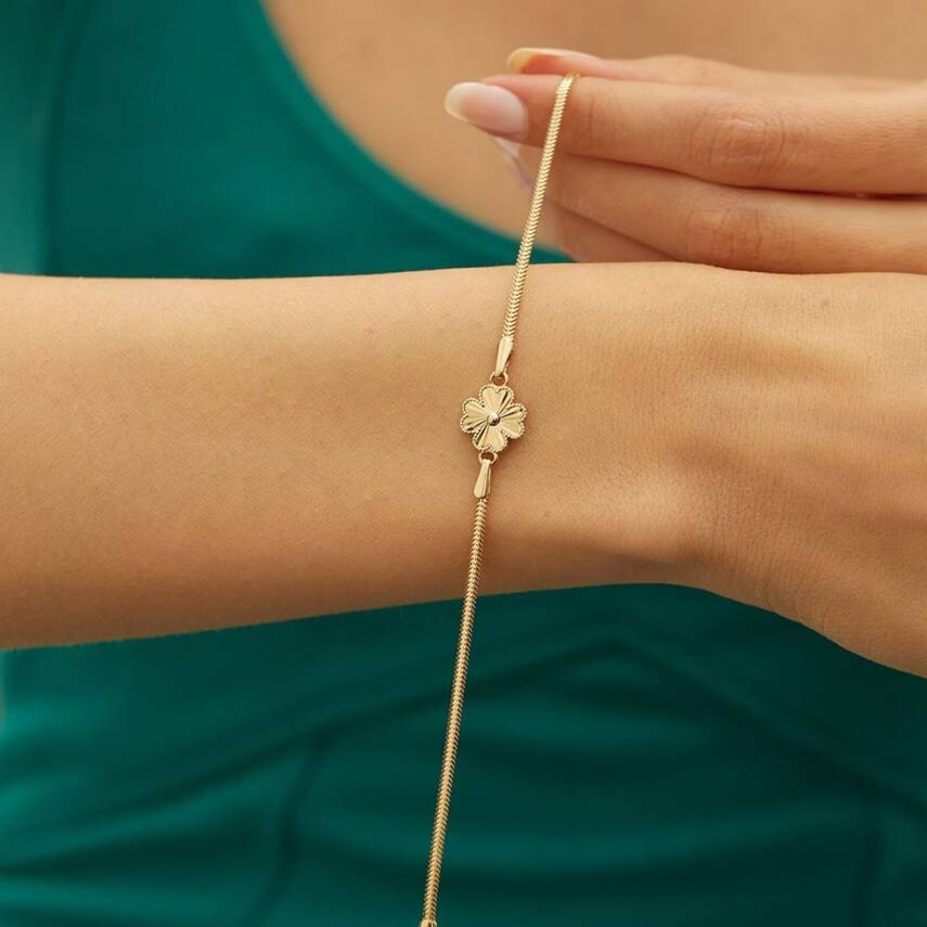 Kalemli Yonca Balıksırtı Zincir Altın Bileklik - Semih Haşhaş Kuyumculuk