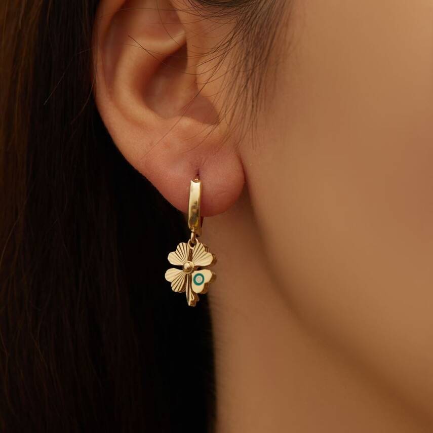 Kalemli Yonca Sallantılı Altın Küpe - Semih Haşhaş Kuyumculuk