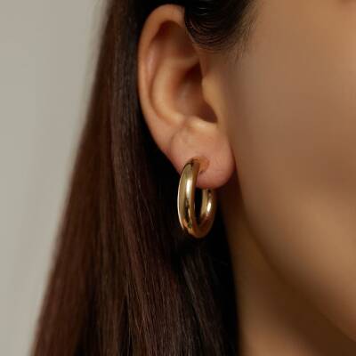 Kalın Bombeli Altın Halka Küpe - 1