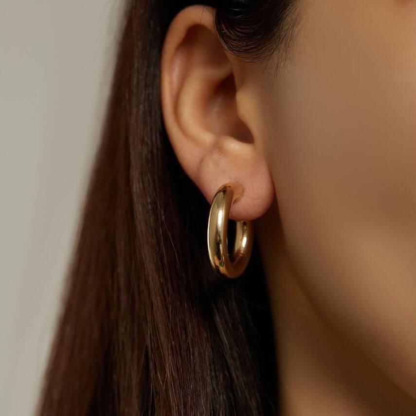 Kalın Bombeli Altın Halka Küpe - 1