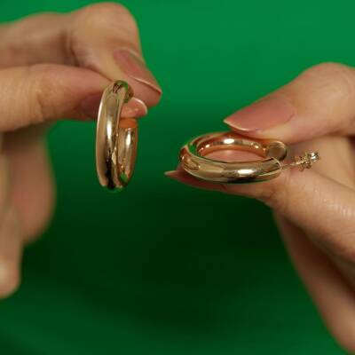 Kalın Bombeli Altın Halka Küpe - 2