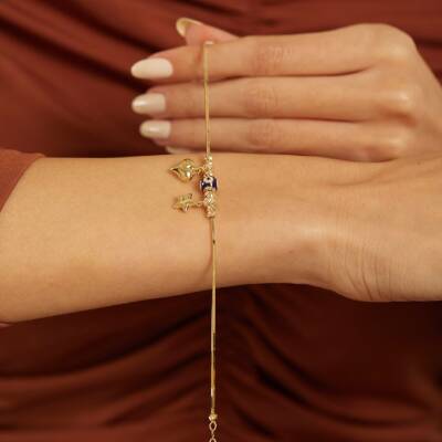 Kalp Detaylı Nazar Boncuklu Altın Bileklik - 2