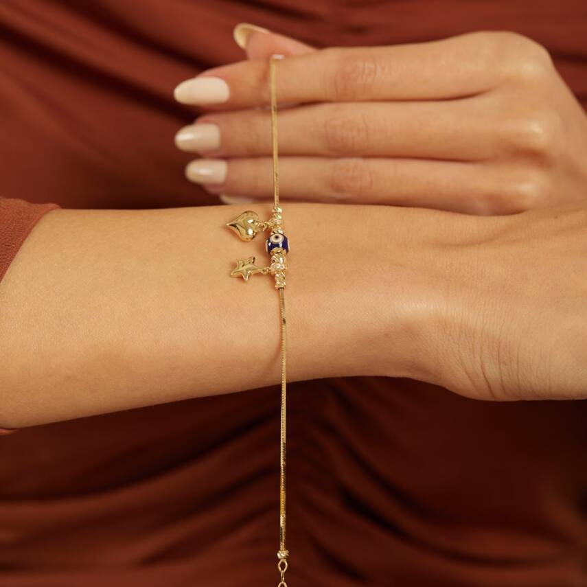 Kalp Detaylı Nazar Boncuklu Altın Bileklik - Semih Haşhaş Kuyumculuk (1)