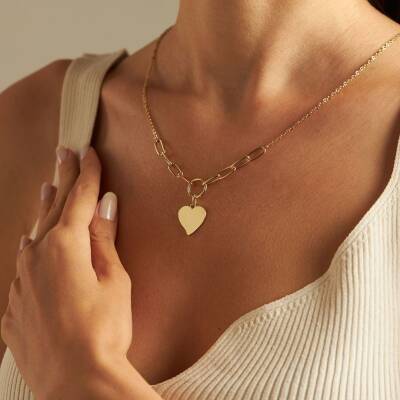 Kalp Plaka Altın Kolye - 1