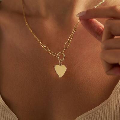 Kalp Plaka Altın Kolye - 2