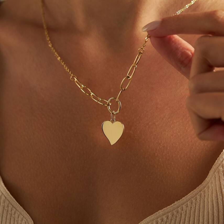 Kalp Plaka Altın Kolye - 4