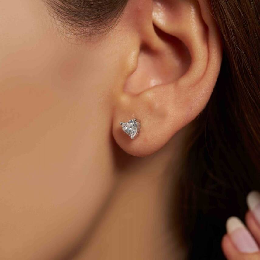 Kalp Tektaş Beyaz Altın Küpe - Semih Haşhaş Kuyumculuk