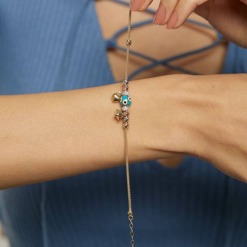 Kalp Ve Yıldız Sallantılı Dorikalı Altın Şans Bilekliği - Semih Haşhaş Kuyumculuk