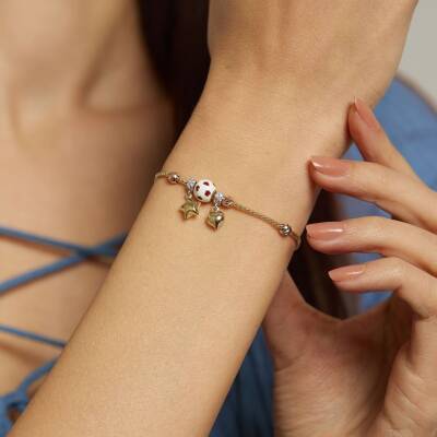 Kalp Ve Yıldız Sallantılı Mineli Altın Şans Bilekliği - 2