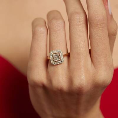 Kare Baget Taşlı Altın Yüzük - 1