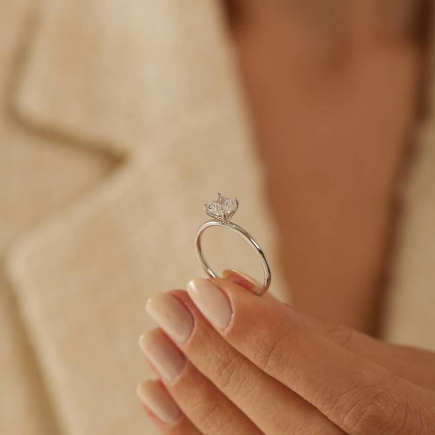 Kare Tektaş Beyaz Altın Yüzük - 3