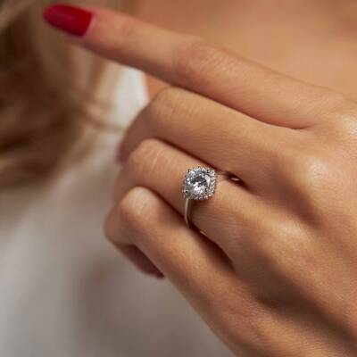 Kare Tektaş Beyaz Altın Yüzük - 1