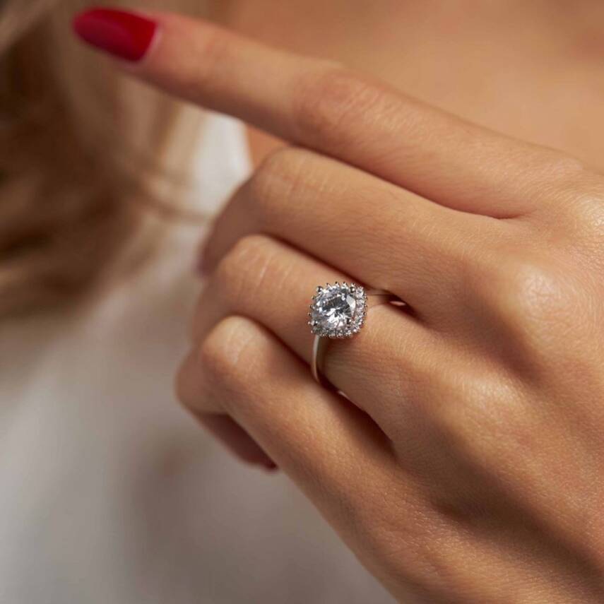 Kare Tektaş Beyaz Altın Yüzük - Semih Haşhaş Kuyumculuk