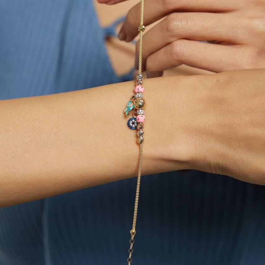 Kelebek Ve Nazar Boncuklu Dorikalı Altın Şans Bilekliği - Semih Haşhaş Kuyumculuk