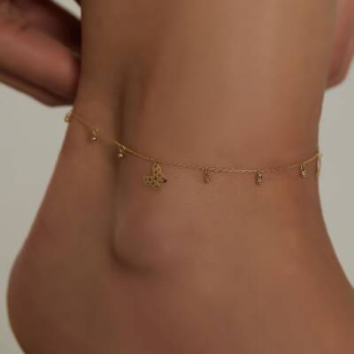 Kelebek Ve Top Sallantılı Altın Halhal - 1