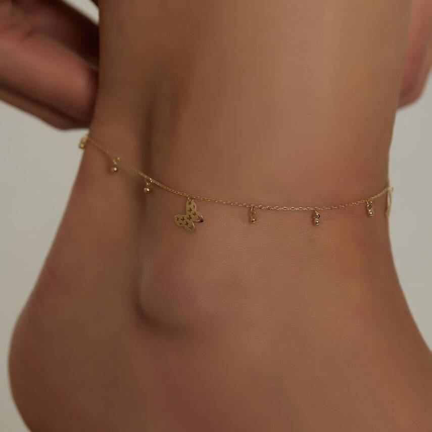 Kelebek Ve Top Sallantılı Altın Halhal - Semih Haşhaş Kuyumculuk