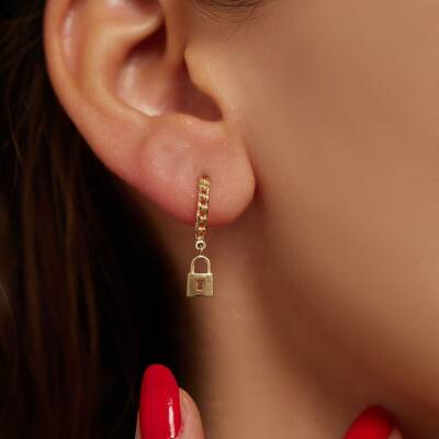 Kilit Sallantılı Altın Küpe - 1