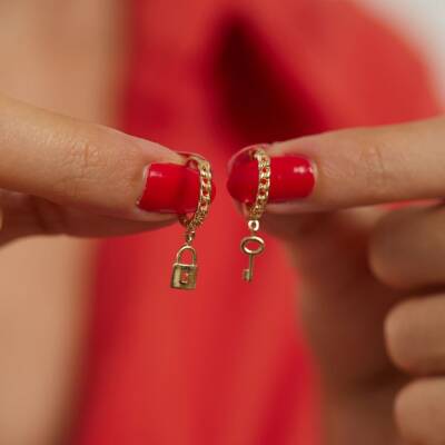 Kilit Sallantılı Altın Küpe - 2