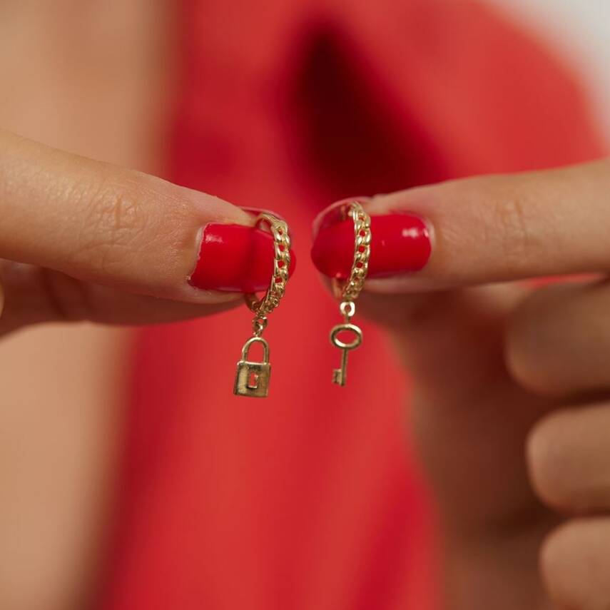 Kilit Sallantılı Altın Küpe - 2