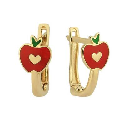 Kırmızı Mineli Elma Altın Çocuk Küpesi - 1